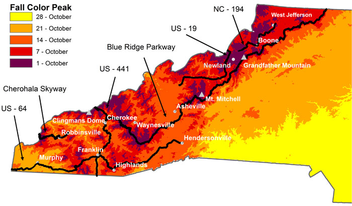 Fall Color Map For North Carolina Department Of Biology   Fall Map 