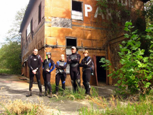 Gangloff with students in their wetsuits