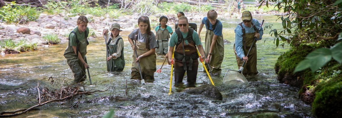 Students in a river.